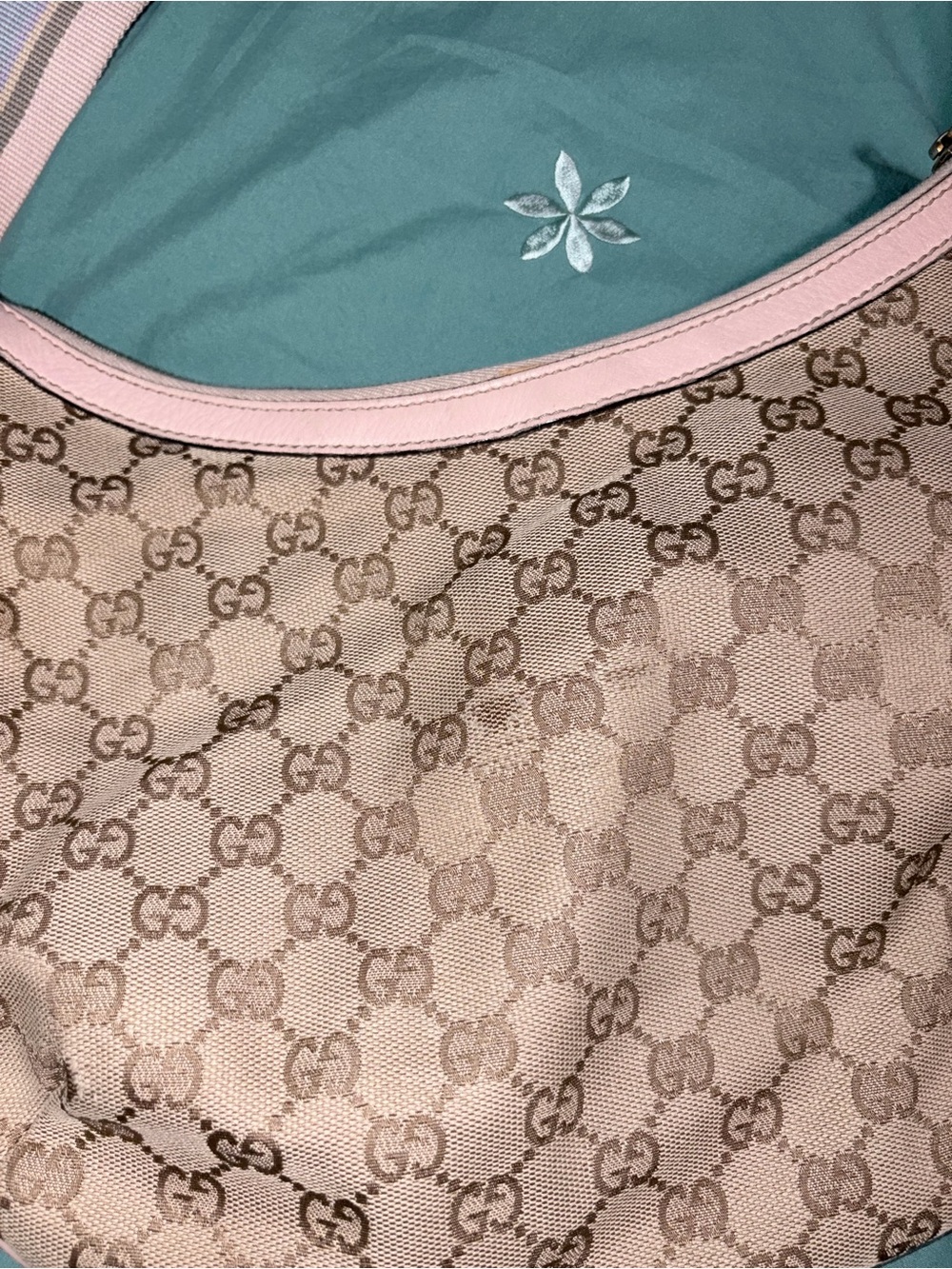 Gucci Beige GG Canvas Hobo with Pink Trim and Strap - Picture 12 of 13